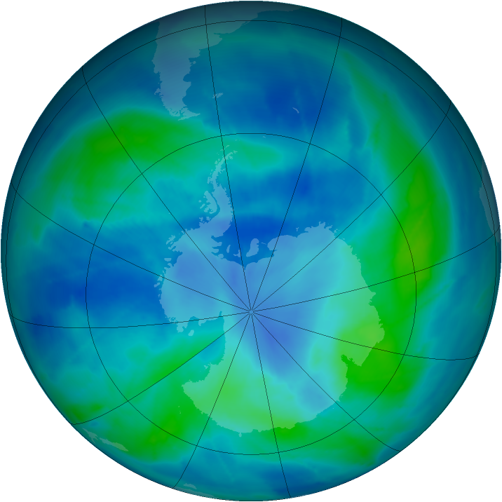 Antarctic ozone map for 10 March 2009